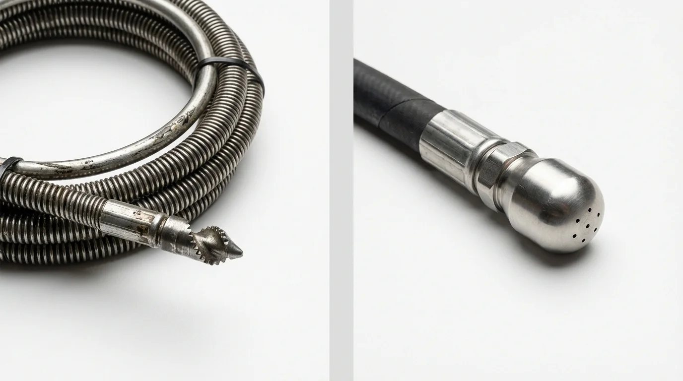 Drain snake cable and hydro jetting nozzle used for drain cleaning in Kahuku, HI