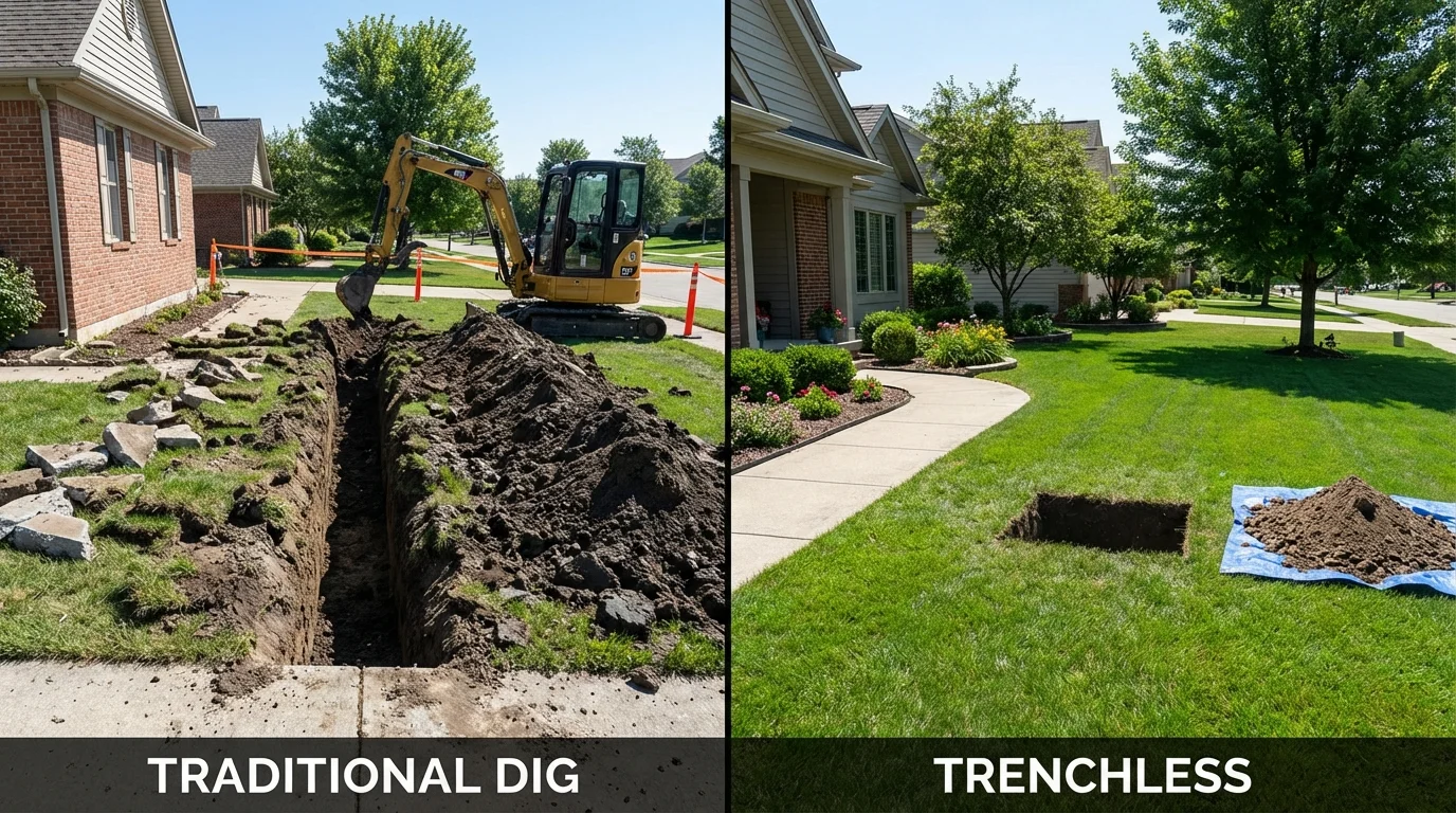 Trenchless sewer repair with minimal yard damage versus traditional excavation in Kahuku, HI